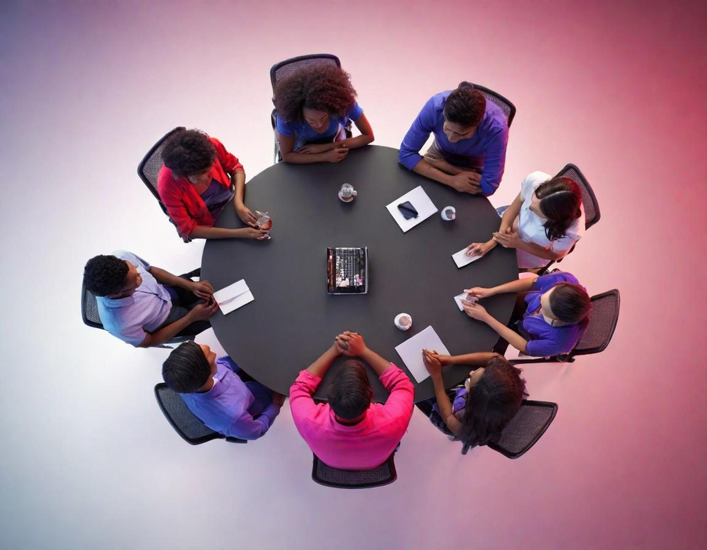 Accès à un réseau d'entrepreneurs Groupe de personnes assises autour d'une table ronde, discutant en équipe.